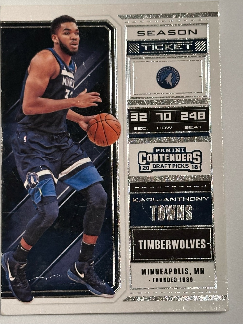 Karl-Anthony Towns Blue and White Basketball Card